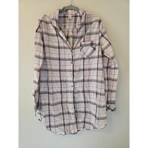 Victoria’s Secret Plaid Button Up Shirt Women’s Medium Cotton Gray Pink